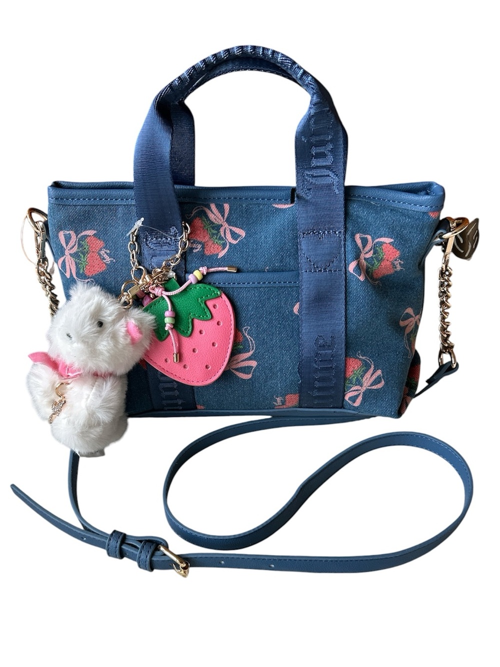 Juicy Couture Strawberry Festival Mini Bag in Denim NWT with Three Charms